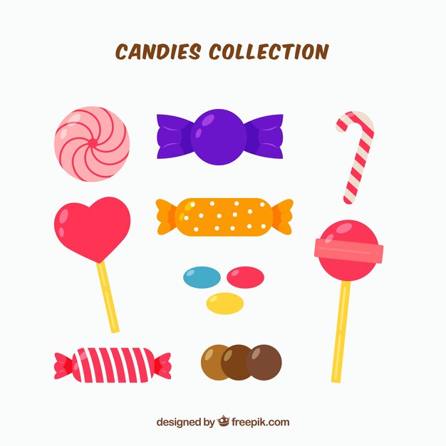 Colección de caramelos deliciosos en estilo plano