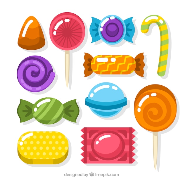 Colección de caramelos deliciosos en estilo plano