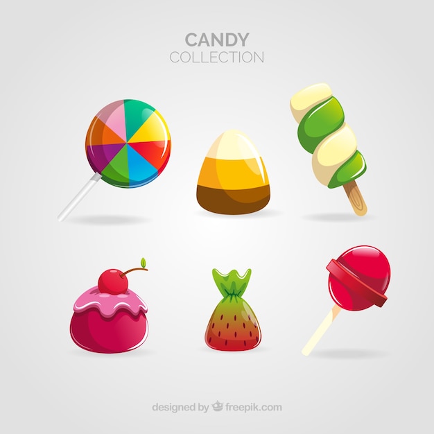 Colección de caramelos deliciosos en estilo plano