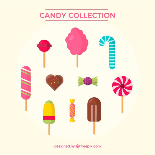 Colección de caramelos deliciosos en estilo plano