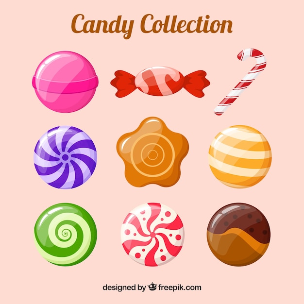 Colección de caramelos deliciosos en estilo plano