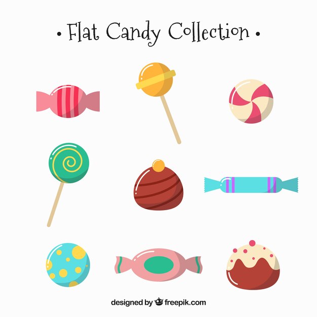Colección de caramelos deliciosos en estilo plano