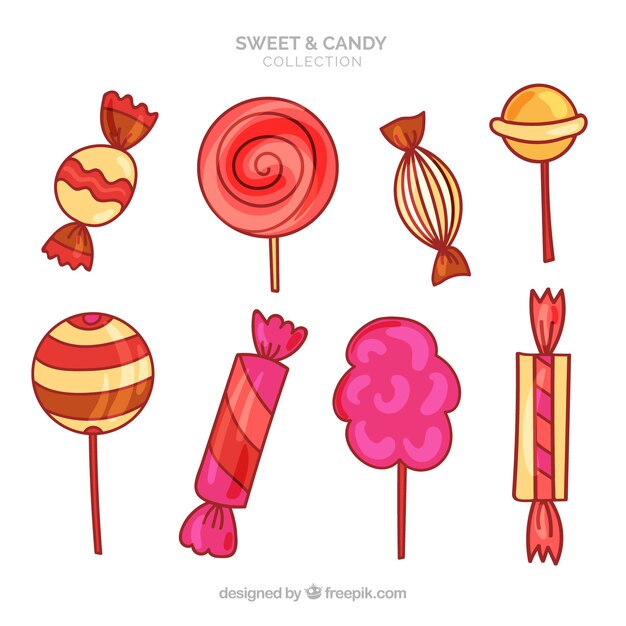 Colección de caramelos deliciosos en estilo plano