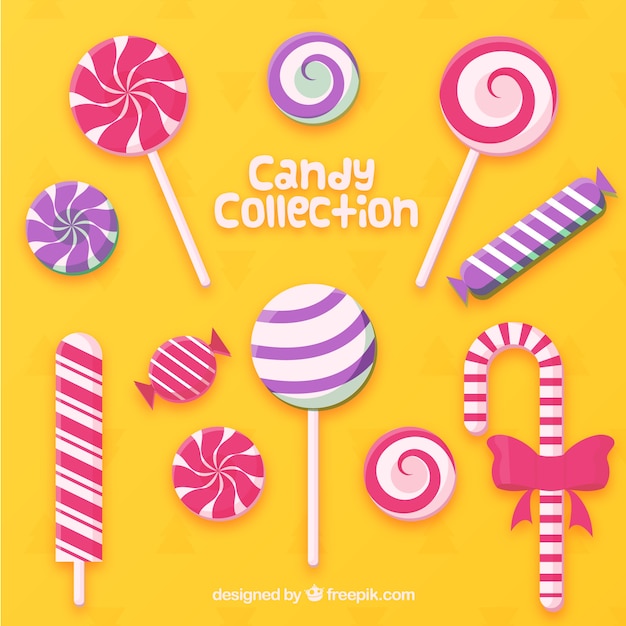 Colección de caramelos deliciosos en estilo plano