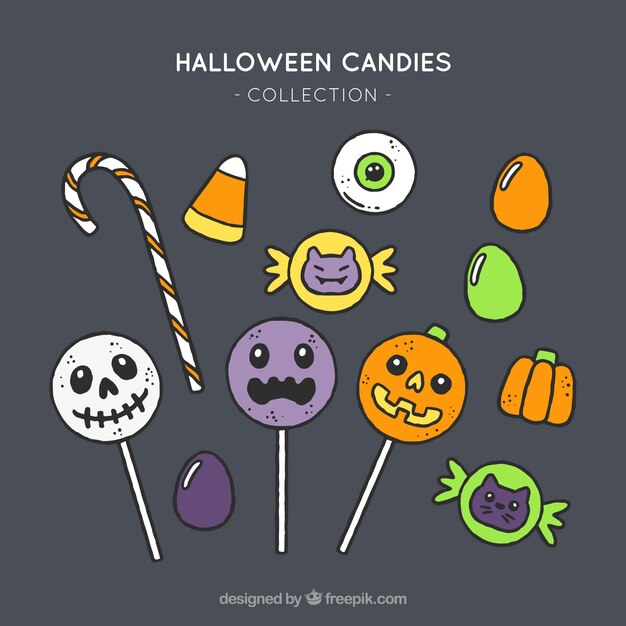 Colección de caramelos de halloween dibujados a mano