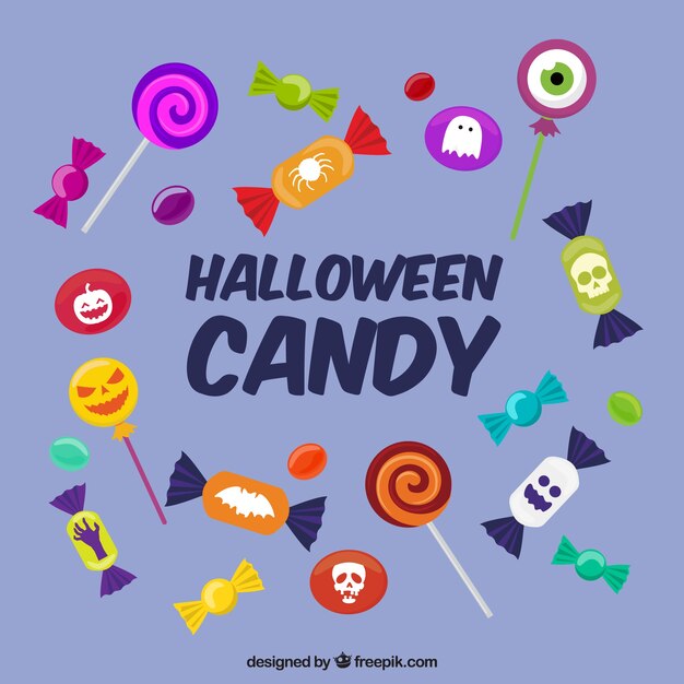 Colección de caramelos de halloween en diseño plano 
