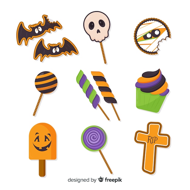 Colección de caramelos de halloween en diseño plano