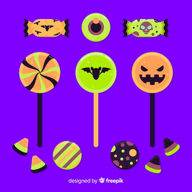 Vector gratuito colección de caramelos de halloween en diseño plano