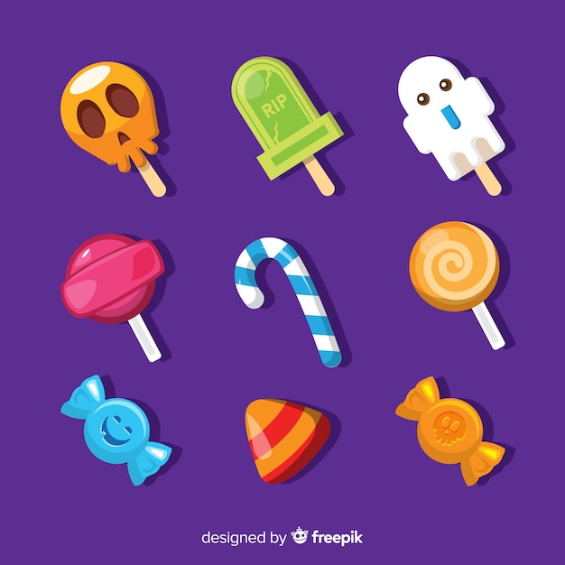 Vector gratuito colección de caramelos de halloween en diseño plano