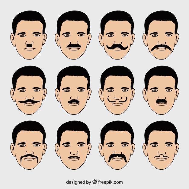 Vector gratuito colección de caras con diferentes tipos de bigotes