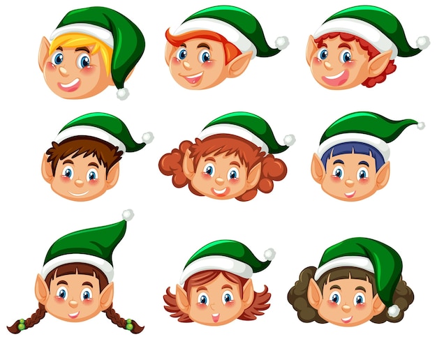 Vector gratuito colección de caras de elfos navideños