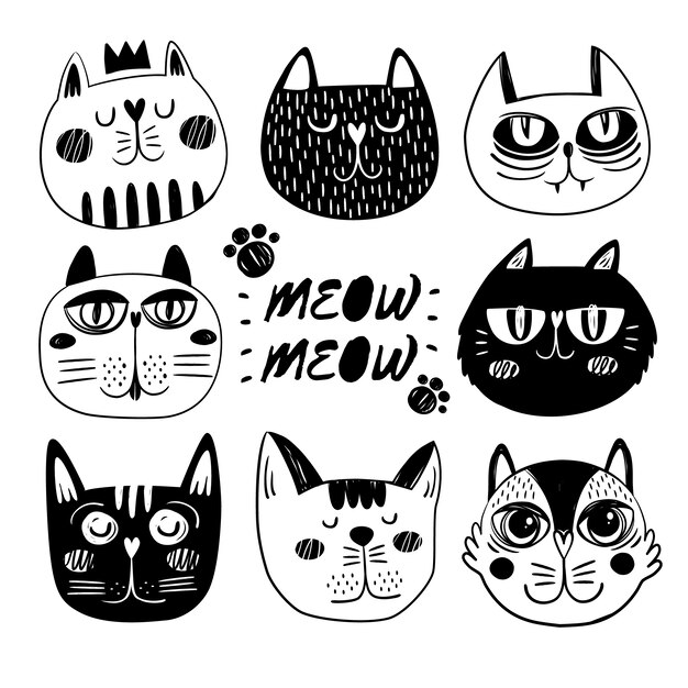 Colección de caras de gatos graciosos