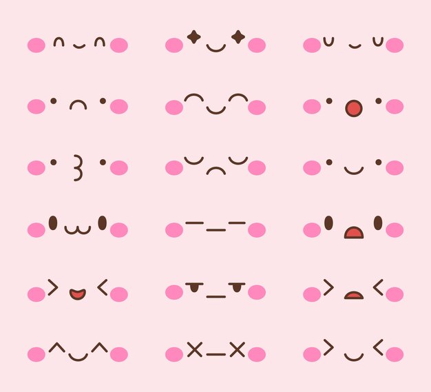 Colección de caras kawaii dibujadas a mano