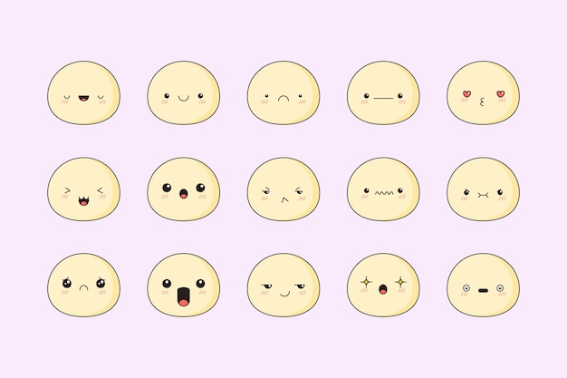 Colección de caras kawaii dibujadas a mano