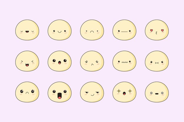 Colección de caras kawaii dibujadas a mano