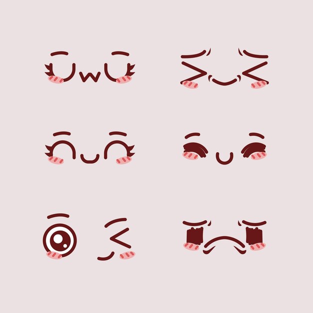 Colección de caras kawaii dibujadas a mano