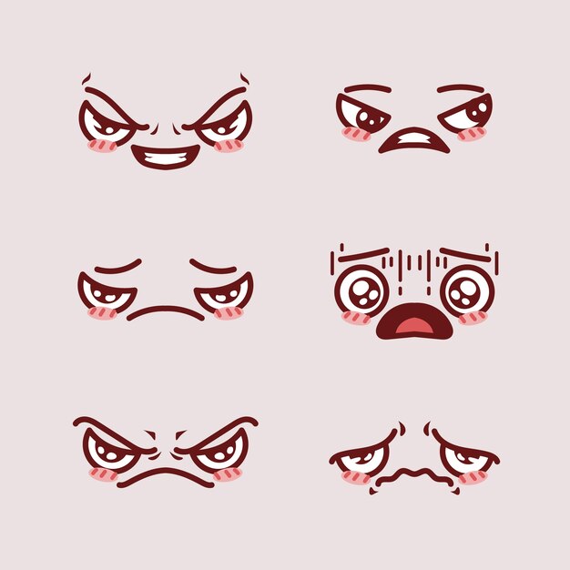 Colección de caras kawaii dibujadas a mano