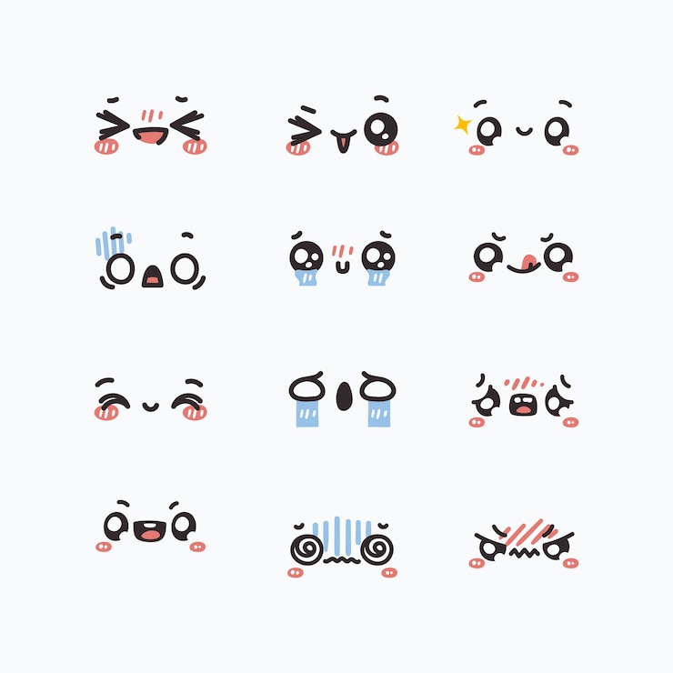 Vector gratuito colección de caras kawaii dibujadas a mano