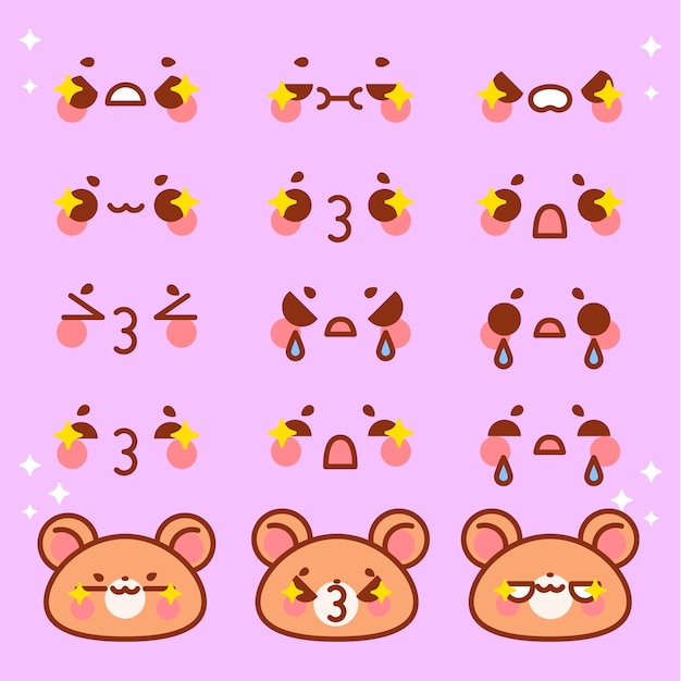 Colección de caras kawaii dibujadas a mano