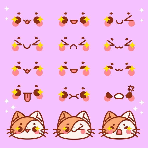 Colección de caras kawaii dibujadas a mano
