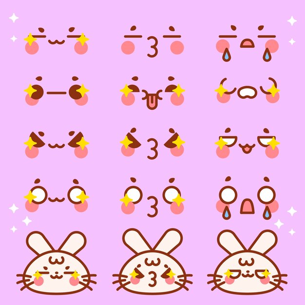 Colección de caras kawaii dibujadas a mano