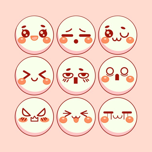 Colección de caras kawaii dibujadas a mano