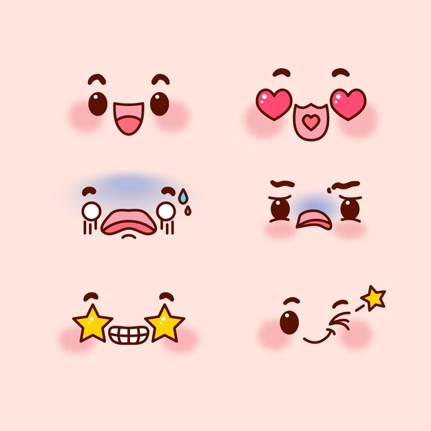 Colección de caras kawaii dibujadas a mano