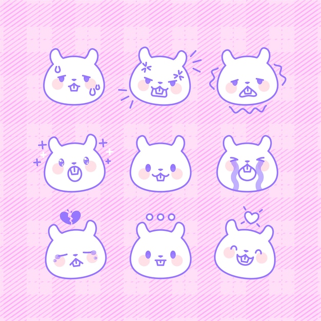Colección de caras kawaii dibujadas a mano