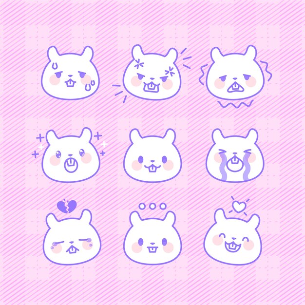 Colección de caras kawaii dibujadas a mano