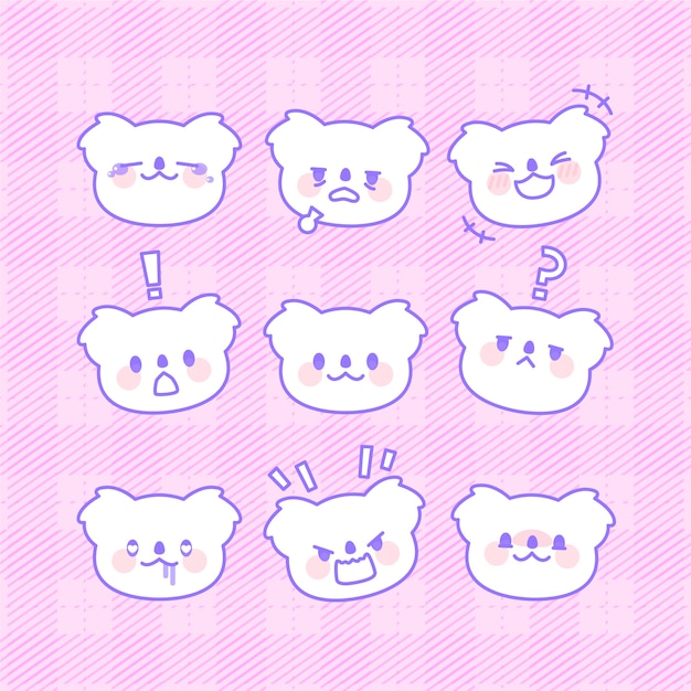 Colección de caras kawaii dibujadas a mano