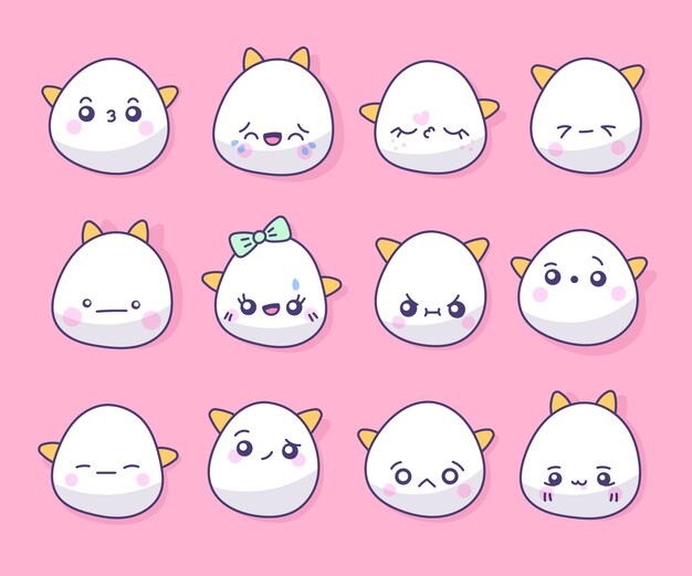 Colección de caras kawaii dibujadas a mano