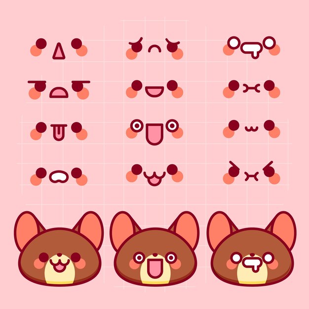 Colección de caras kawaii dibujadas a mano