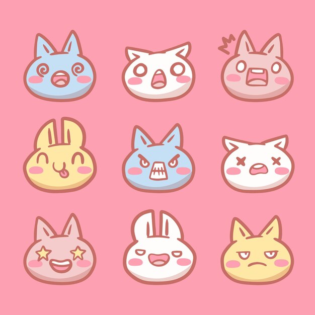 Colección de caras kawaii dibujadas a mano
