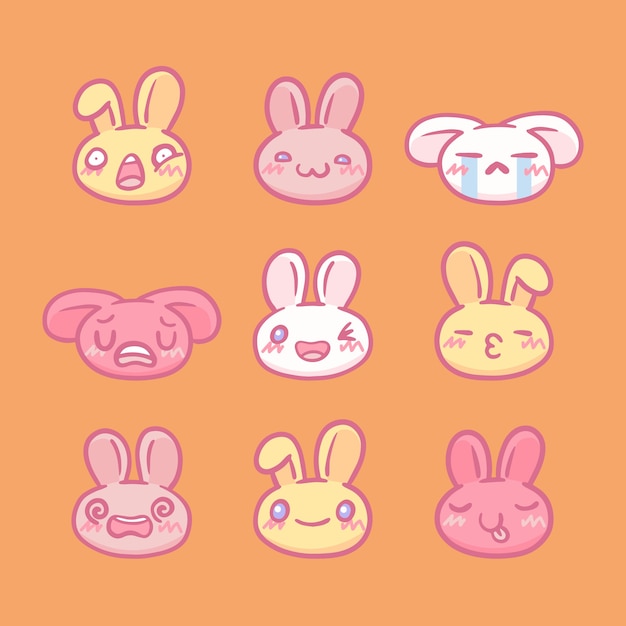 Colección de caras kawaii dibujadas a mano