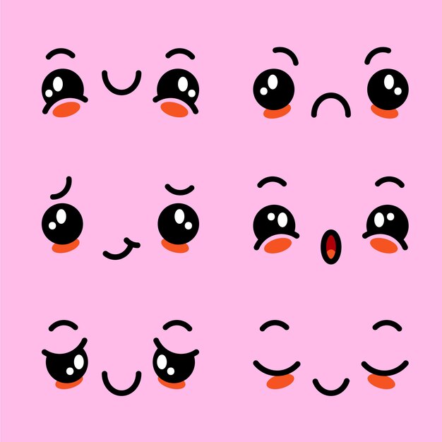 Colección de caras kawaii dibujadas a mano