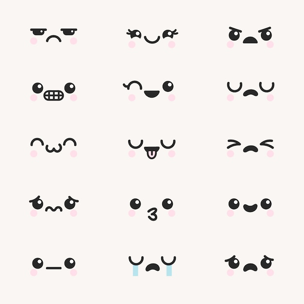 Colección de caras kawaii dibujadas a mano