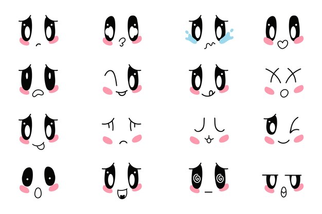 Colección de caras kawaii dibujadas a mano