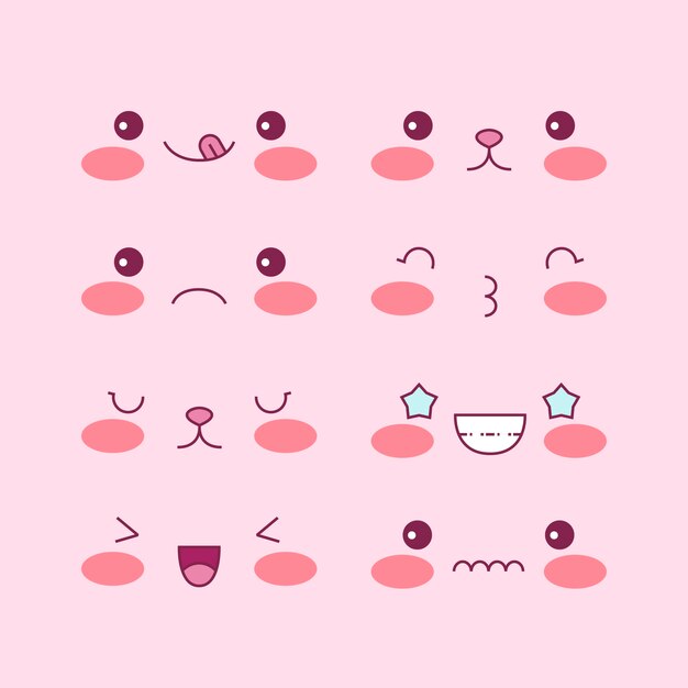 Colección de caras kawaii dibujadas a mano