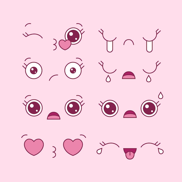 Colección de caras kawaii dibujadas a mano
