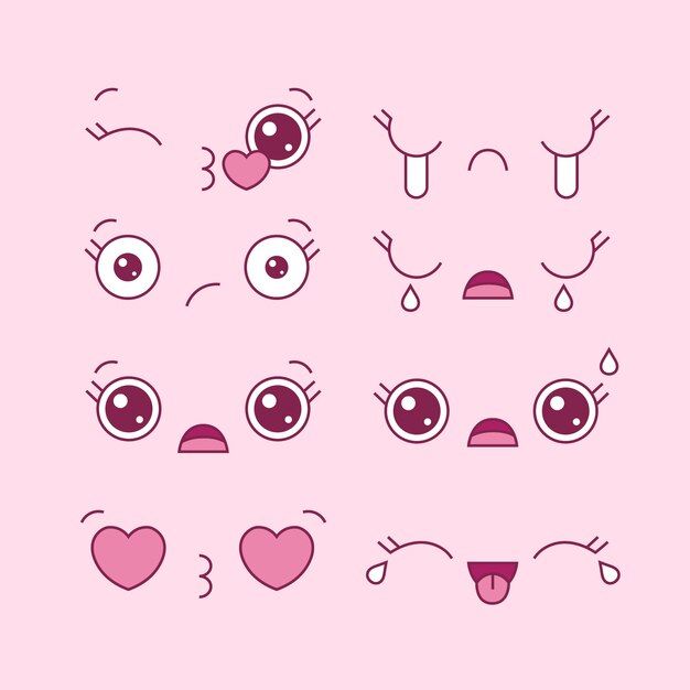 Colección de caras kawaii dibujadas a mano