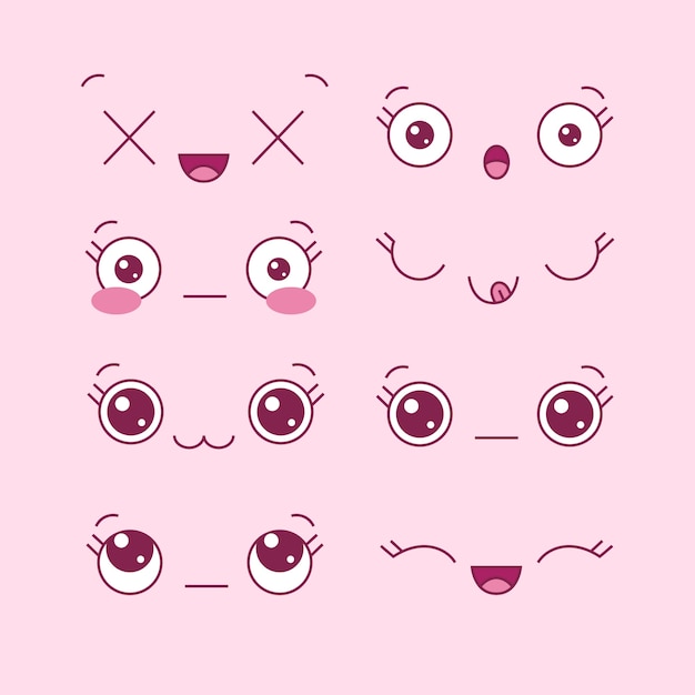 Colección de caras kawaii dibujadas a mano