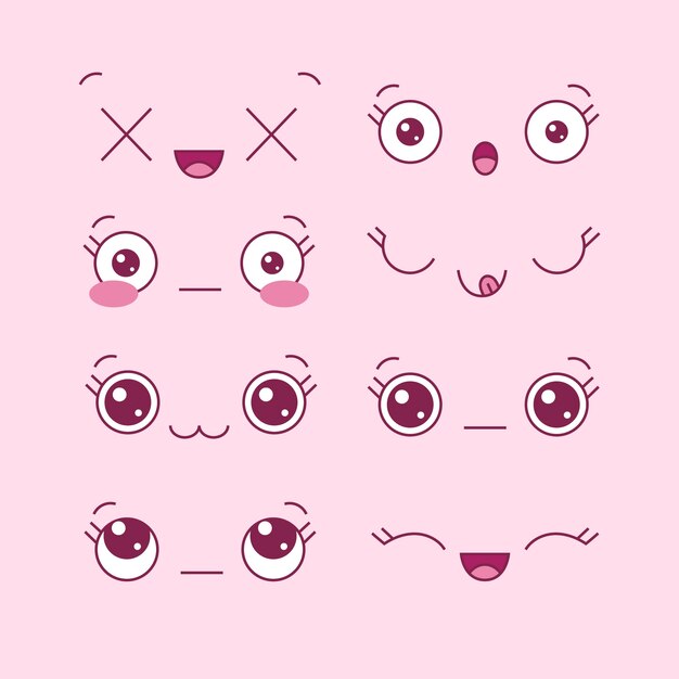 Colección de caras kawaii dibujadas a mano