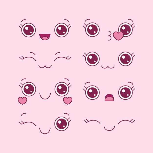 Colección de caras kawaii dibujadas a mano