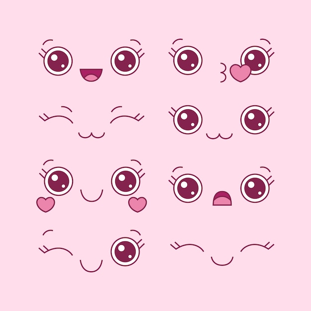Colección de caras kawaii dibujadas a mano