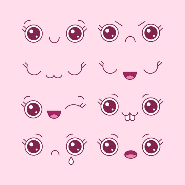 Colección de caras kawaii dibujadas a mano