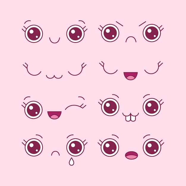 Colección de caras kawaii dibujadas a mano