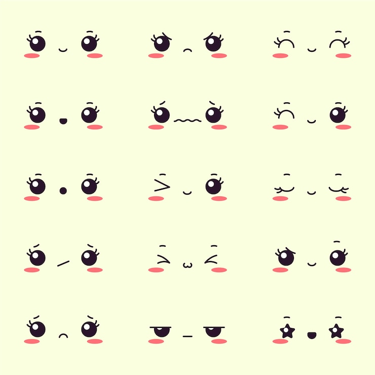 Vector gratuito colección de caras kawaii dibujadas a mano
