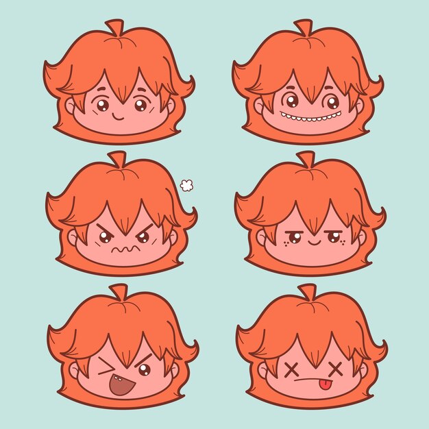 Colección de caras kawaii dibujadas a mano