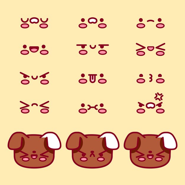 Colección caras kawaii diseño plano dibujado a mano