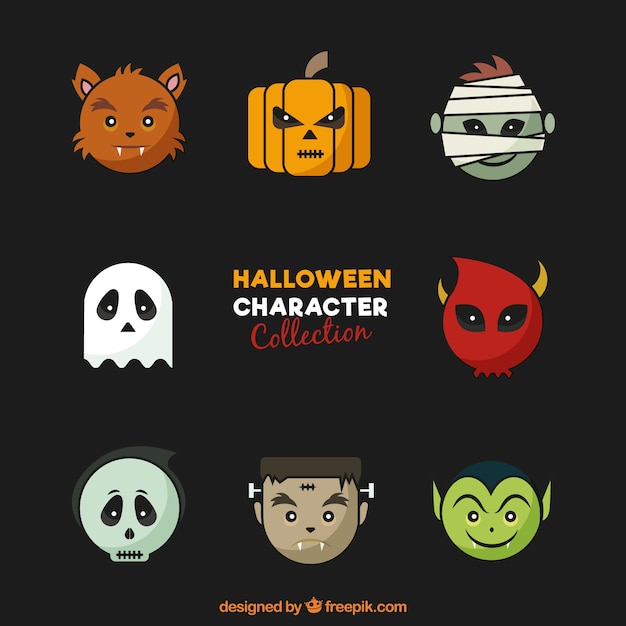 Vector gratuito colección de caras de personajes de halloween